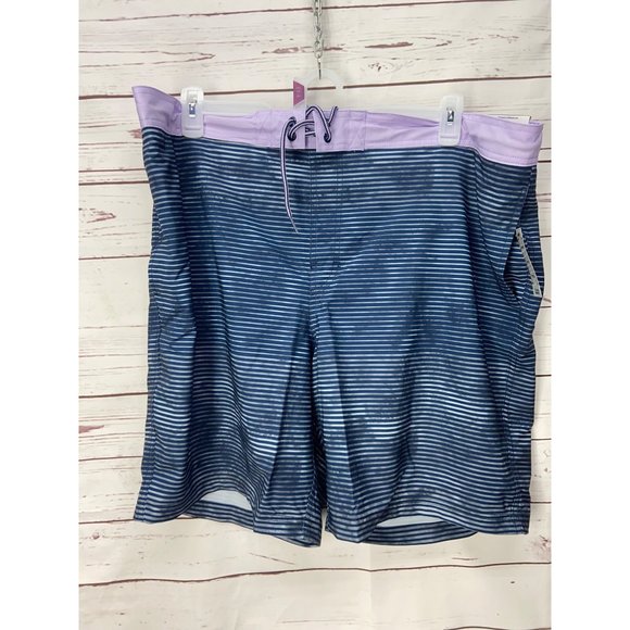 George Eboard Shorts Stretch Quick Dry UPF 50 Blue Stripe Purple Waistband Draws - Picture 7 of 9